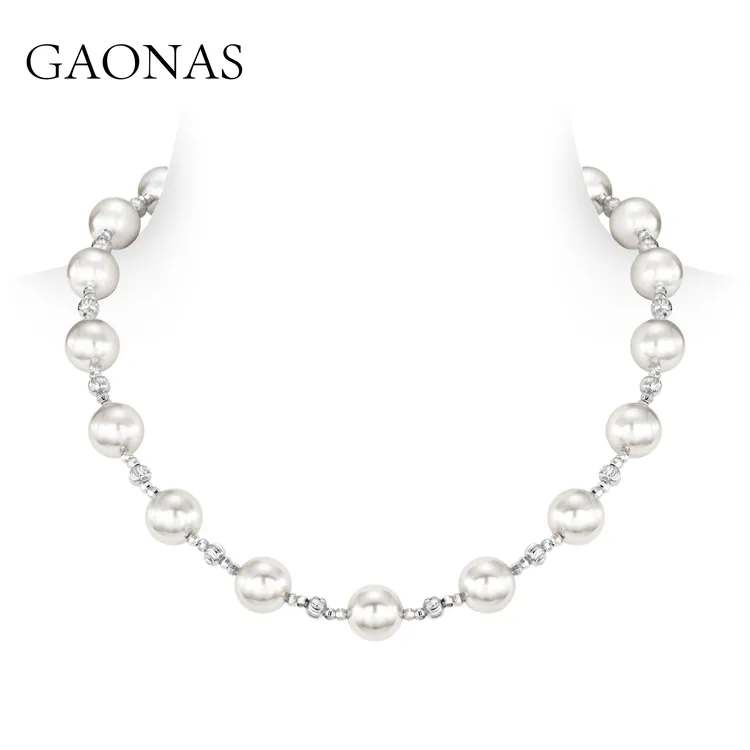 GAONAS 镀K金仿珍珠项链 时尚百搭10mm白色珠项链11447XW