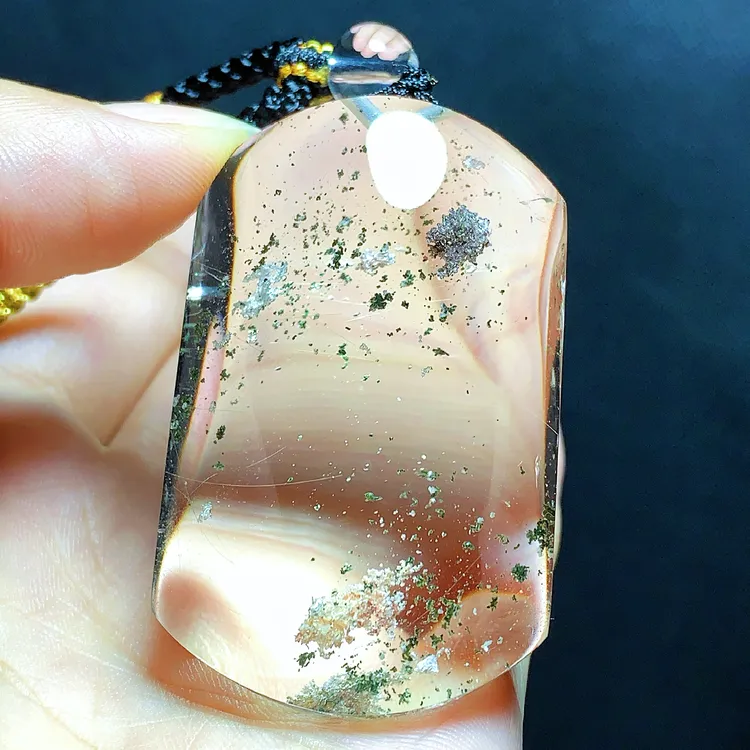 东海水晶天然绿幽灵水晶吊坠毛衣链平安无事牌项坠男女款聚宝盆