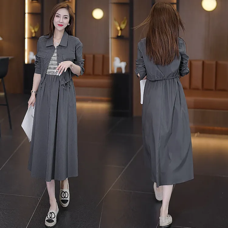 时尚套装裙女2025春季新款时髦洋气短外套条纹拼接背心裙两件套裙