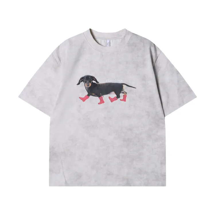 夏季高级感新款潮牌扎染小狗印花圆领短袖T恤情侣百搭休闲潮流