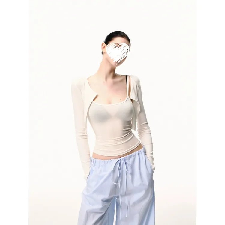 美式辣妹吊带美背+针织开衫外套+条纹休闲裤  60212