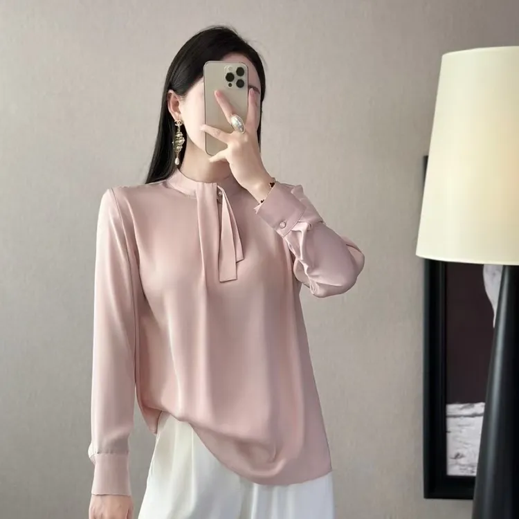 法式轻奢立领时尚长袖衬衫衬衣套头打底职业装高级感气质优雅