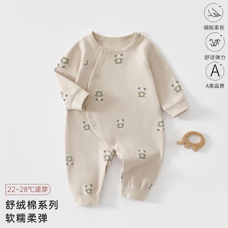 婴儿春秋连体爬服宝宝冬季卡通哈衣斜襟舒绒长袖打底衫新生儿衣服
