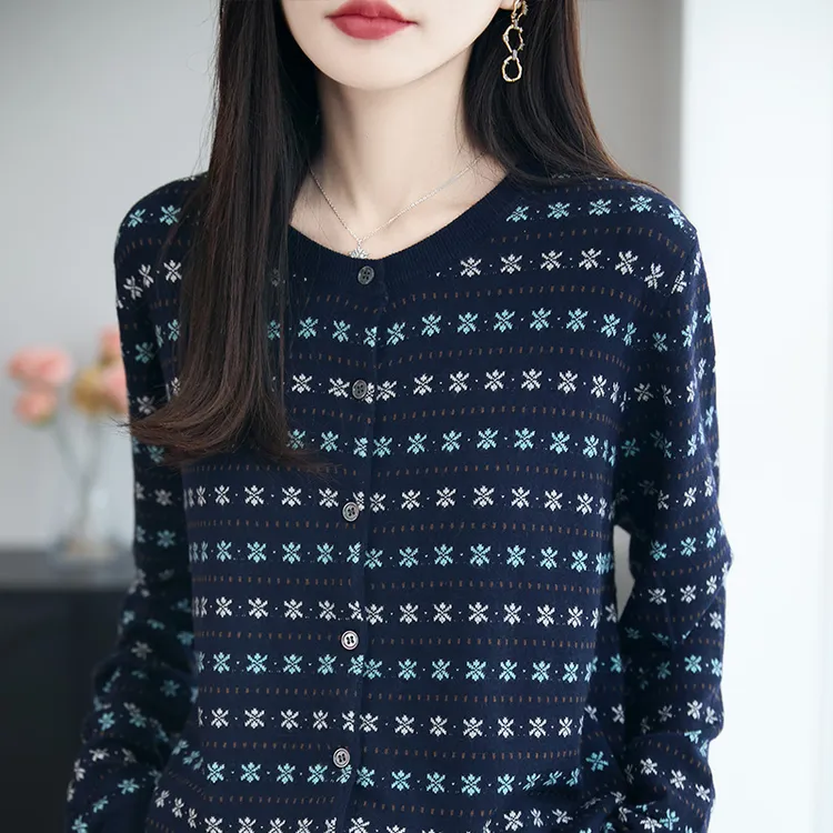 哥弟阿玛施正品秋季新款宽松圆领条纹显瘦女士毛针织开衫百搭上衣