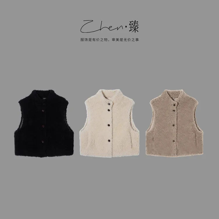 ZHEN.臻 冬季复古羊羔毛皮毛一体时尚百搭高档皮草马夹MJ9216Z