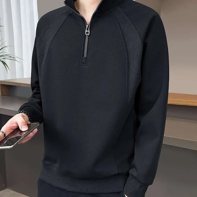 立领半拉链设计卫衣男士秋冬款洋气外穿长袖套头休闲宽松大码上衣