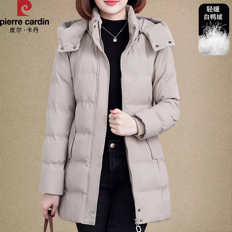 皮尔卡丹加绒加厚中长款羽绒服女冬季2025新款时尚妈妈装保暖外套