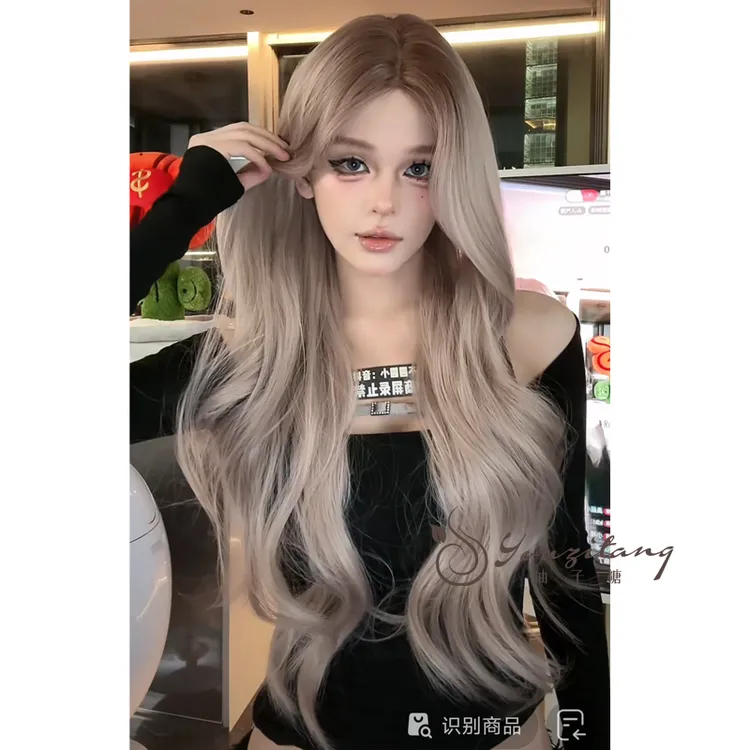 小圆-中分加大头皮自然染色渐变灰假发女大波浪发全头222