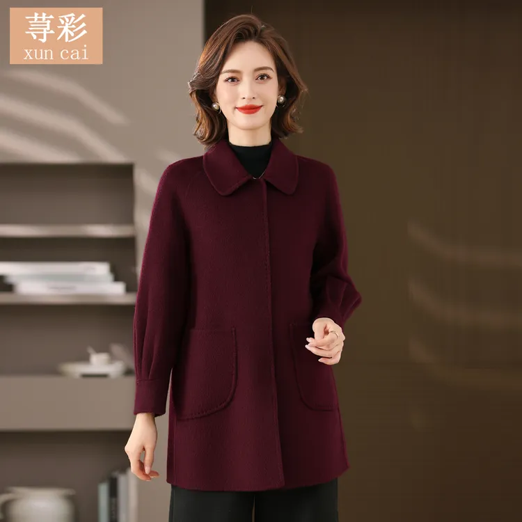 高端短款骆驼绒外套女中年妈妈秋冬气质时尚双面羊毛上衣呢子大衣