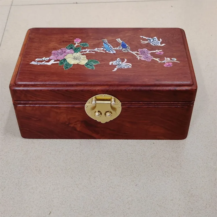 缅花螺钿首饰盒镶贝金扣首饰盒喜上眉梢25*15*10cm