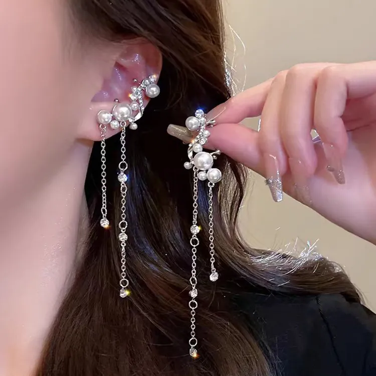 合金耳饰 珍珠流苏耳骨夹无耳洞耳环女小众设计气质耳夹轻奢高级