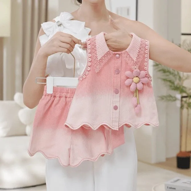 女童夏季套装新款潮儿童甜美夏装女孩吊带背心短裤两件套洋气