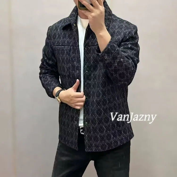 新款高端潮流男士时尚翻领经典格纹夹克外套Q935
