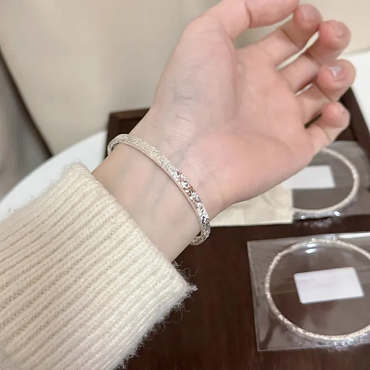 碎冰冰银手镯女纯银999实心足银闭口镯子满天星送女友情人节礼物