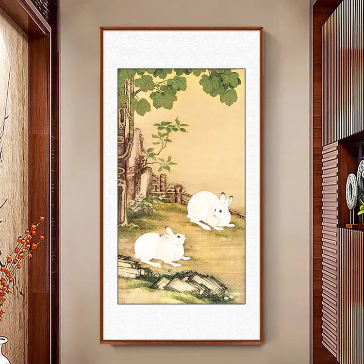 芊虹秀梧桐双兔图十字绣2025新款线绣客厅玄关名画大气手工自己绣