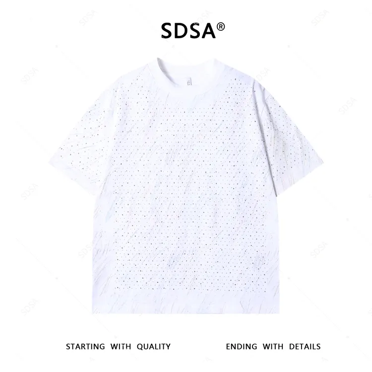 SDSA夏季新款男士痞帅简约烫钻设计圆领短袖T恤宽松时尚重工上衣