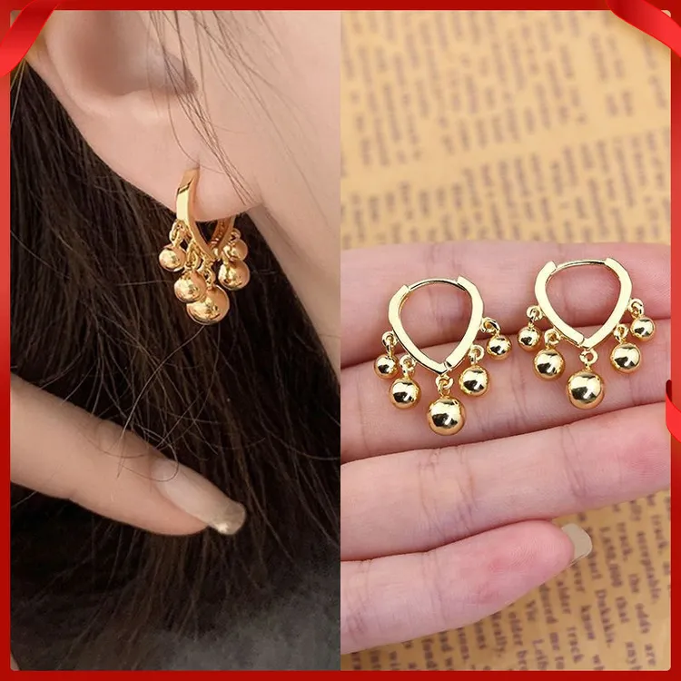 合金耳饰 钛钢耳饰桃心耳环女不规则小珠流苏耳扣爱心圆珠个性夸