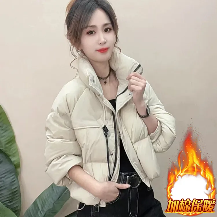 时尚短款立领棉服女2025年冬季新款小个子洋气加厚面包服外套