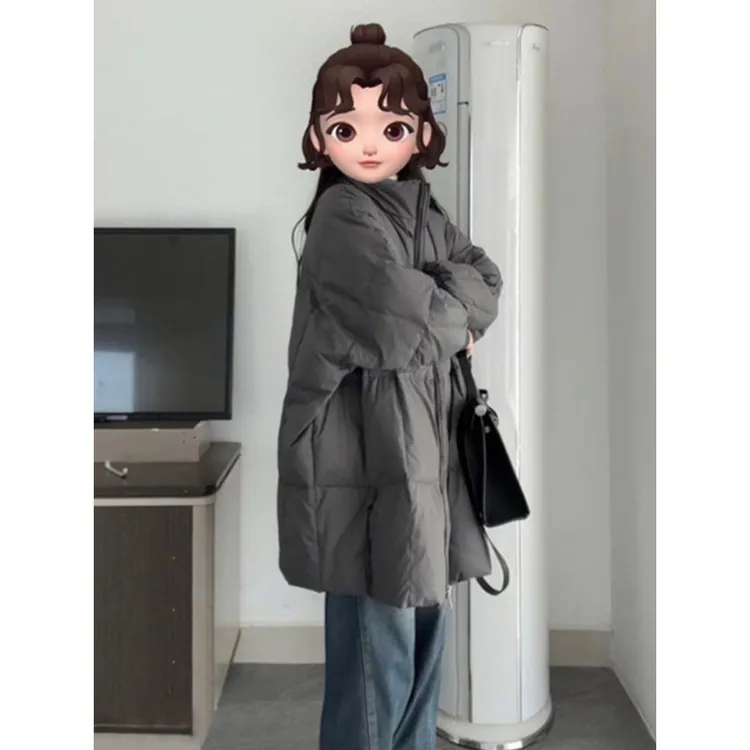 2025年新款服女冬季韩版中长款棉袄宽松过膝加厚棉衣外套潮