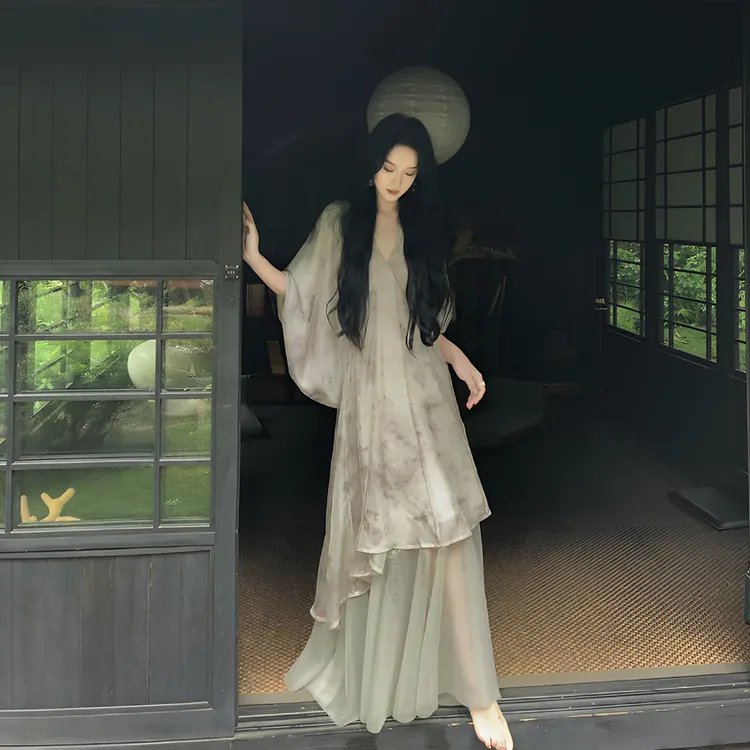 2025新款巨好看的夏装薄纱连衣裙女宴会新中式清冷系禅意衣服女