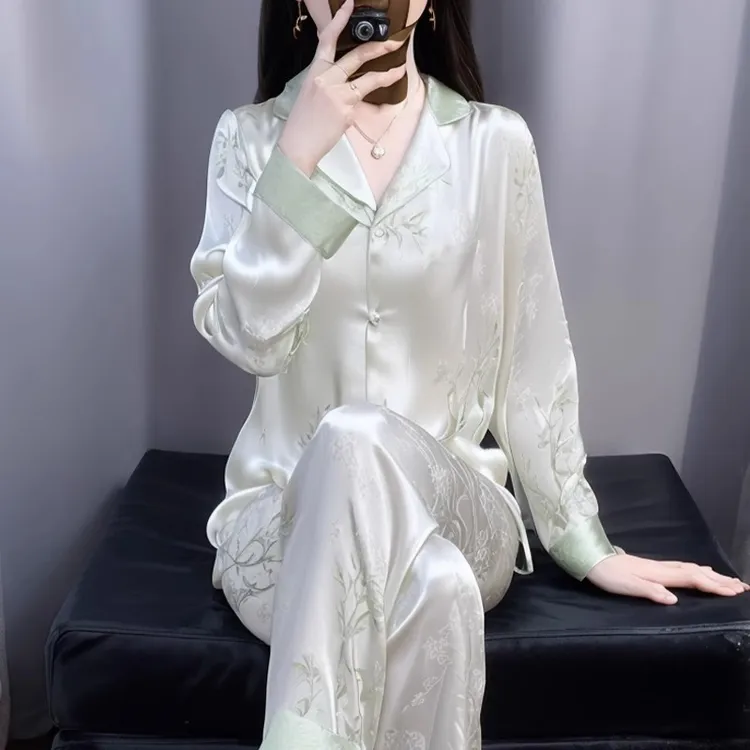 tpvl2025新款水光绸提花睡衣女春夏长袖家居服套装高级感外穿薄款