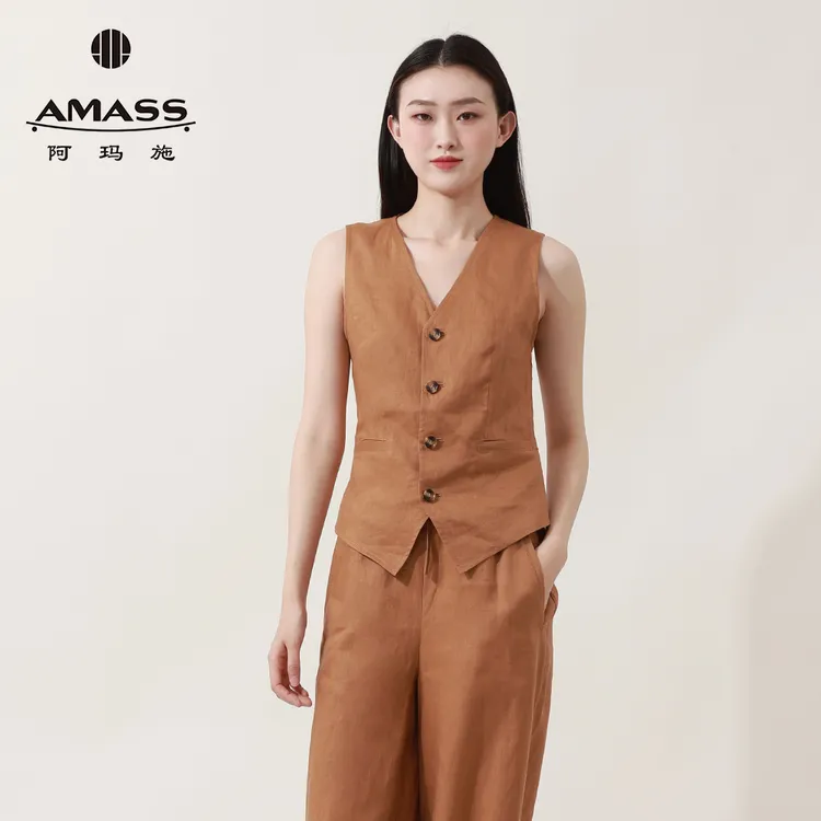AMASS阿玛施2025亚麻新款时尚百搭气质显瘦西装背心马甲女5400870