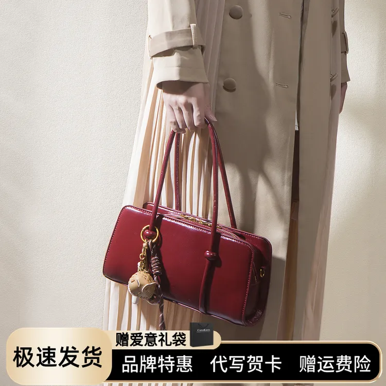 今年流行小众红色腋下包新娘结婚包高级感复古油蜡皮单肩斜挎包女