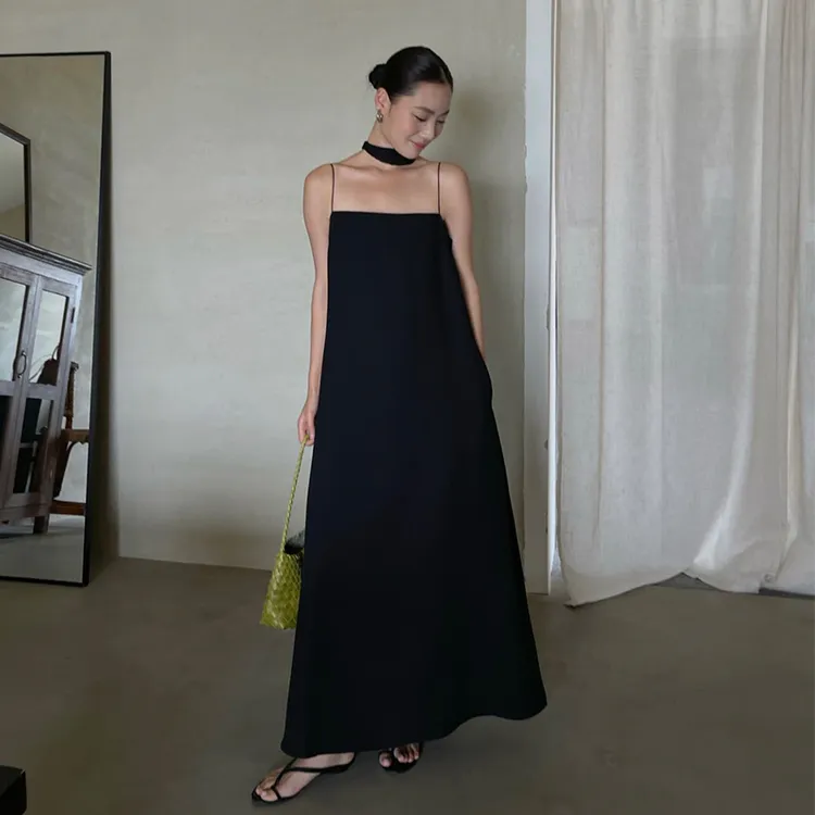 PURITYYH小众法式黑色高级感抹胸式细肩带连衣裙气质显瘦轻奢长裙