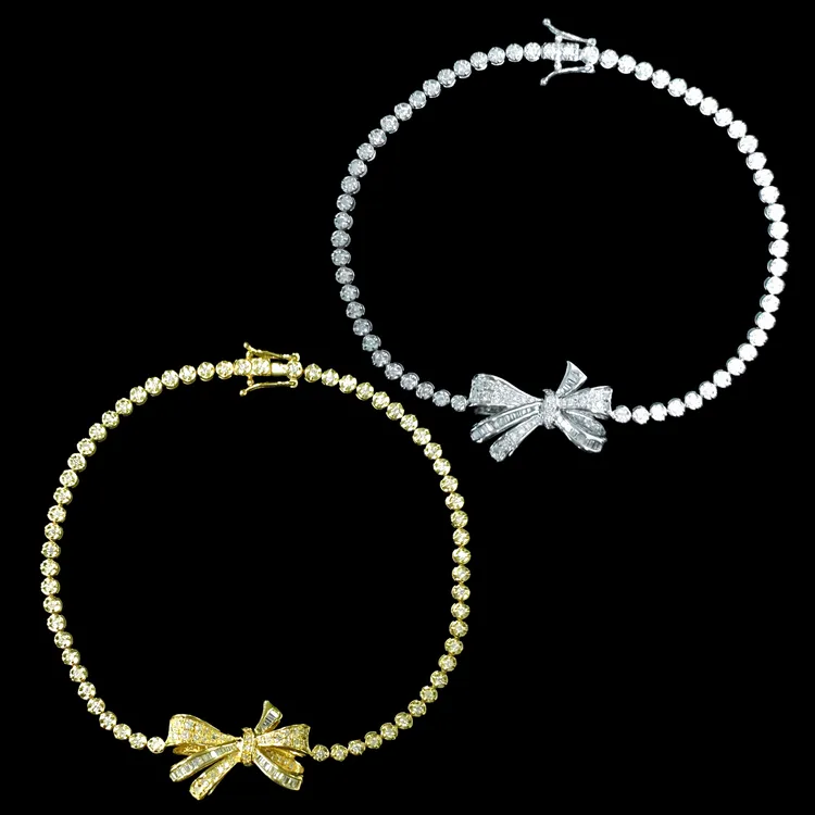 18k金蝴蝶结满钻手链 天然钻轻奢气质高级蝴蝶结手链/多样性发一