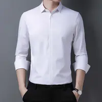 大码男士白衬衫时尚长袖免烫职业纯色白色商务休闲男装秋季上衣