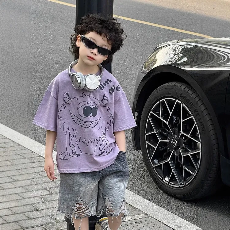 儿童体t恤男立体小怪兽男童2025新款夏季韩版上衣宝宝卡通短袖潮
