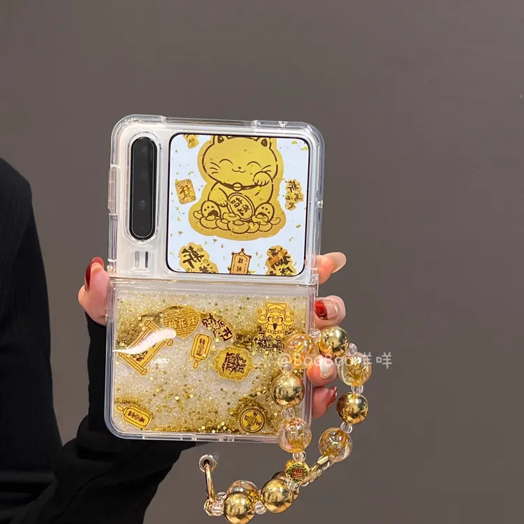 适用于华为PuraX折叠屏手机壳新年透明金箔流沙发财旺桃花保护套