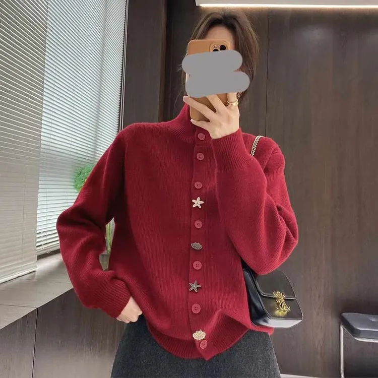 【漫漫星海】针织开衫2026秋冬立领海星扣针织上衣小众高级气质上衣