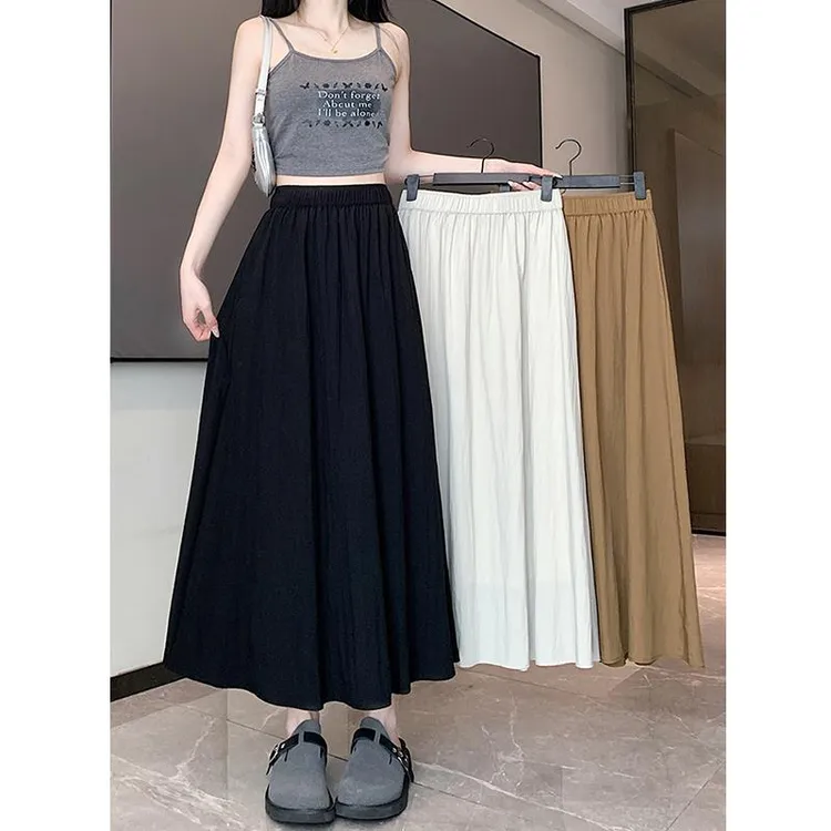 黑色小个子a字百褶半身裙女春秋2025新款高腰显瘦垂坠感长裙伞裙