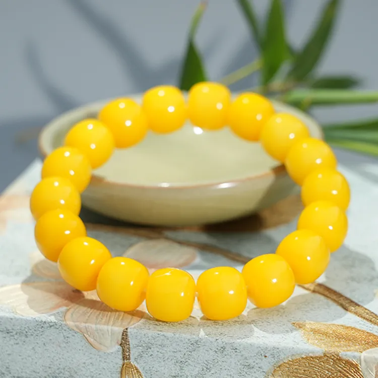 槐米染蜜蜡色 非遗植物染国风配饰菩提手串