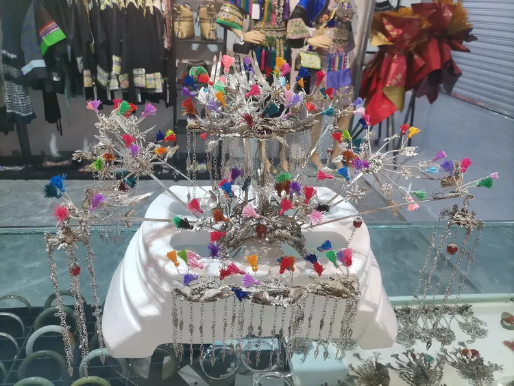 镀银  贵州少数民族榕江侗族凤冠头饰 银饰流苏盛装头饰