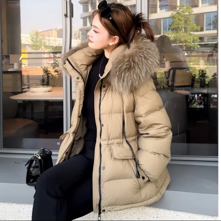 【反季福利】泡芙90白鹅绒大毛领气质羽绒服新款外套时尚轻盈保暖