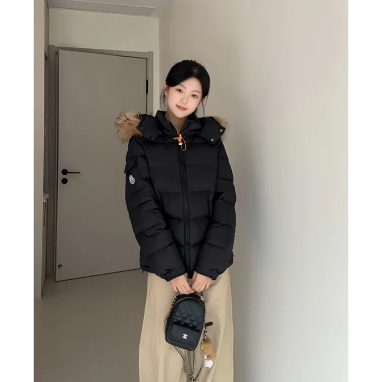 黑色大毛领连帽棉衣女冬季2025年新款宽松加厚显瘦小个子棉服外套