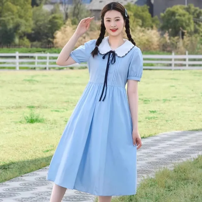 初中生连衣裙学生夏季高中生女大童裙子小清新过膝盖洋气显瘦长裙