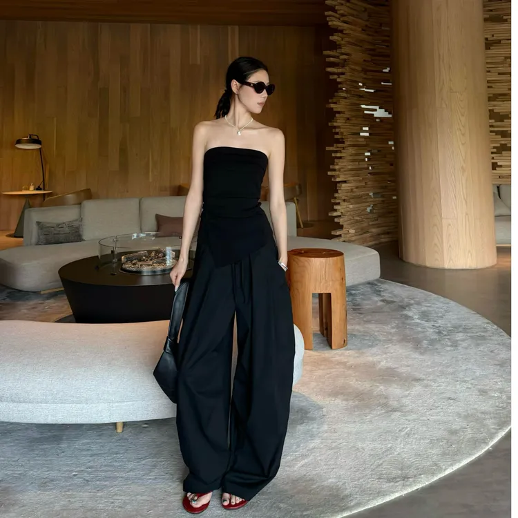 韩版纯欲风街头风极简风时尚套装抹胸夏季性感一字肩修身2025新款