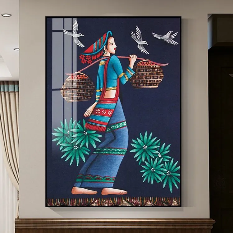 云南少数民族风挂画傣族艺术人物装饰画酒店民宿壁画苗族装饰画