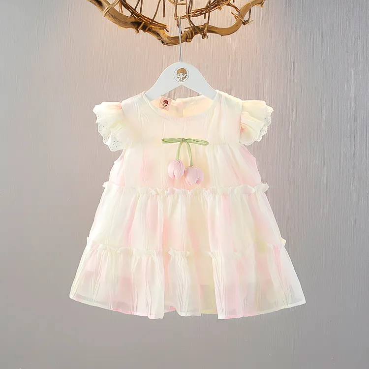 女宝宝夏装小飞袖纱裙薄款夏季女童洋气连衣裙夏天小女孩裙子新潮