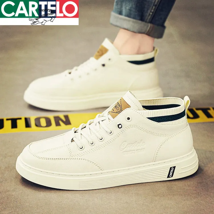 卡帝乐鳄鱼正品高帮鞋男士板鞋2025年春季新款百搭厚底小白鞋男款