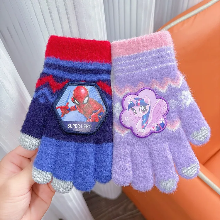 五指手套男女儿童冬季新款可爱卡通保暖分指学生毛线针织全包防寒