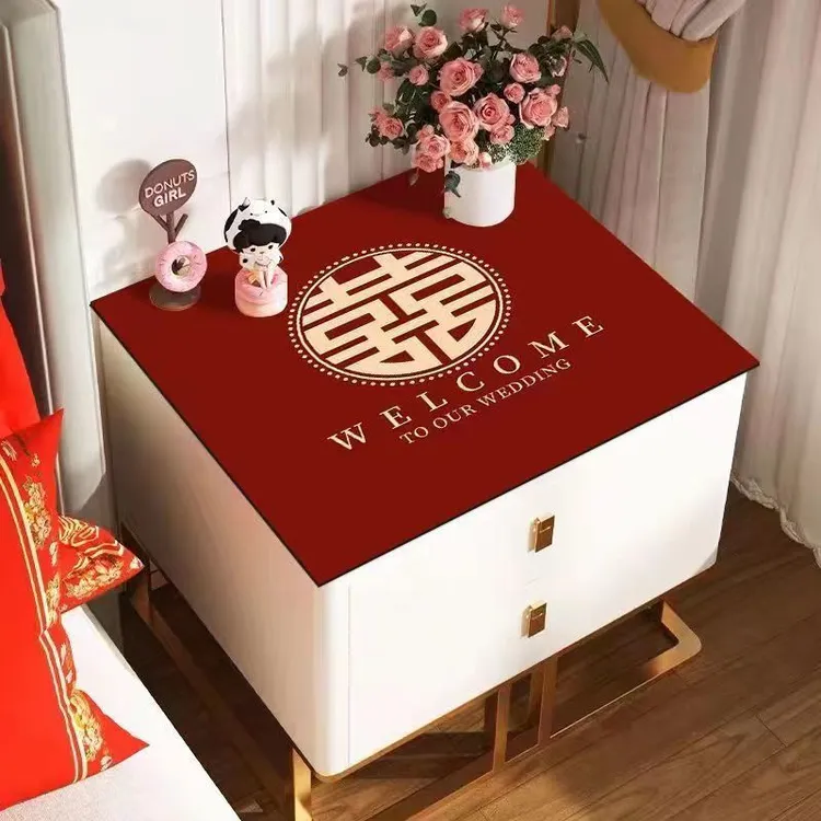 中式结婚床头柜垫硅藻泥吸水速干喜庆免洗易打理桌垫洗衣机盖布