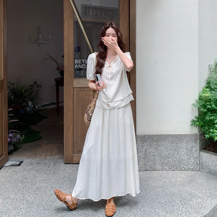 氛围感时尚套装裙夏季女2025新款优雅气质温柔风遮肉显瘦两件套潮