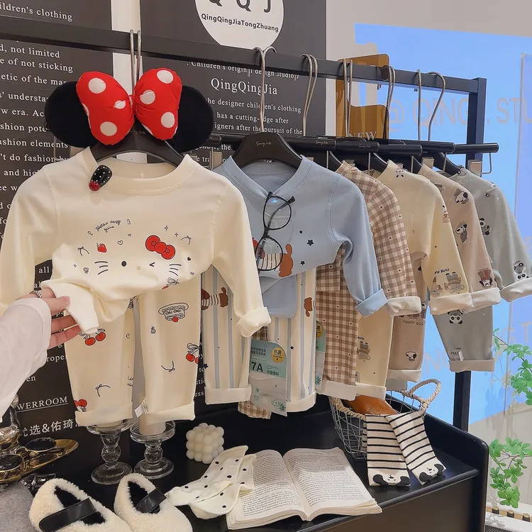 秋冬季儿童无骨保暖家居服套装A类徳绒秋衣秋裤中小童卡通风睡衣