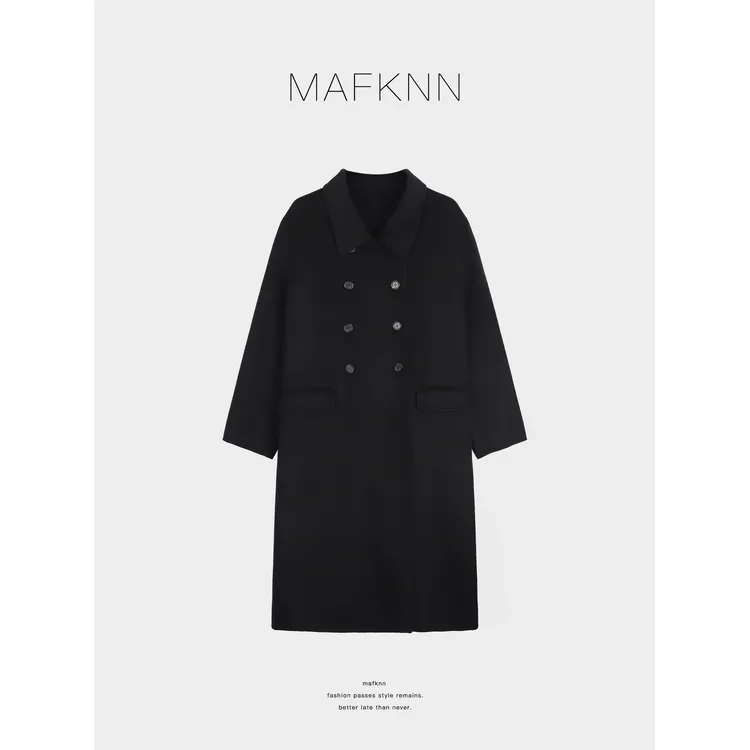MAFKNN/玛肯时尚休闲简约纯色百搭中长款毛呢大衣MK13475