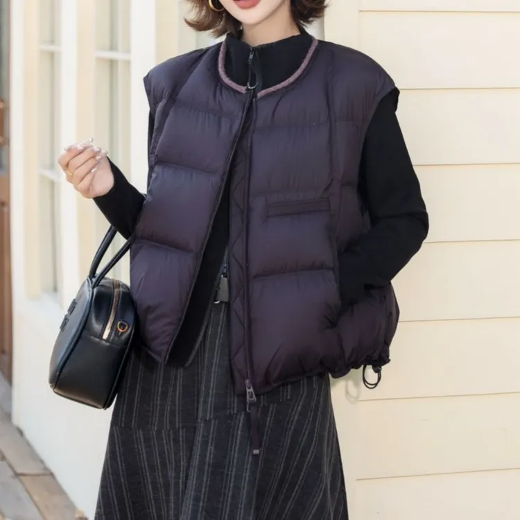 欧货短款羽绒马甲外套女冬季2025新款宽松显瘦保暖白鸭绒坎肩上衣