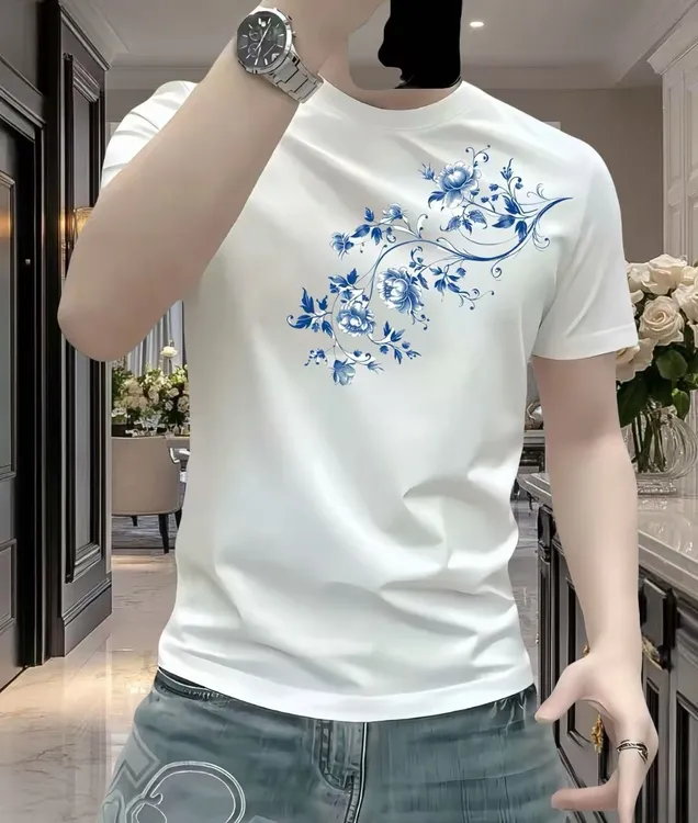 夏季新款美式休闲半袖痞帅重磅短袖T恤潮牌圆领修身印花百搭上衣